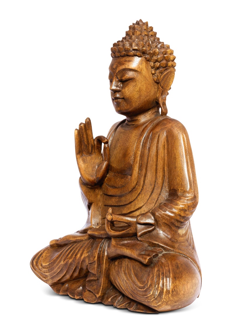 Wooden Serene Sitting Buddha Statue Handmade Meditating | Etsy