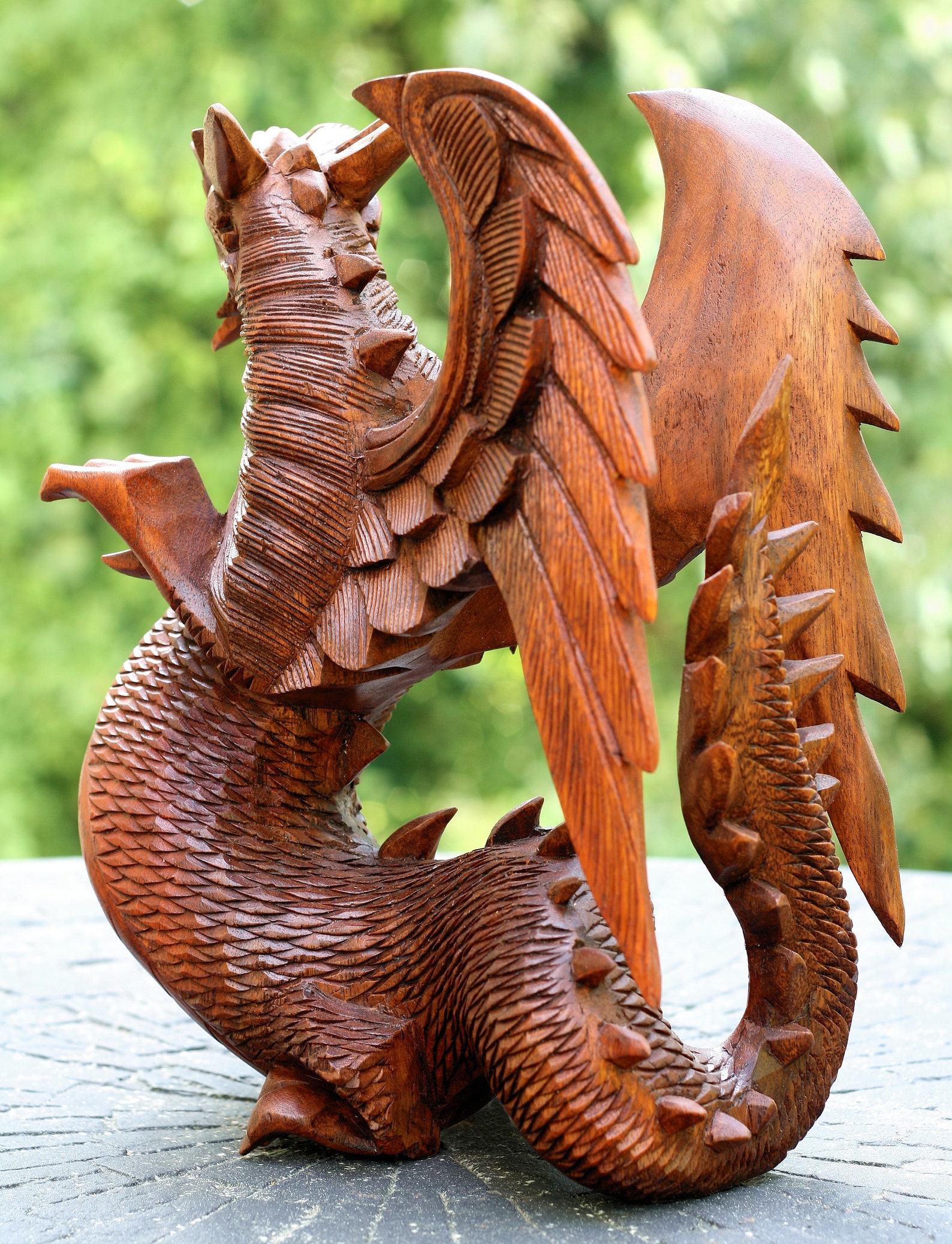 8.5 Wooden Hand Carved Dragon Handmade Sculpture Statue Etsy UK