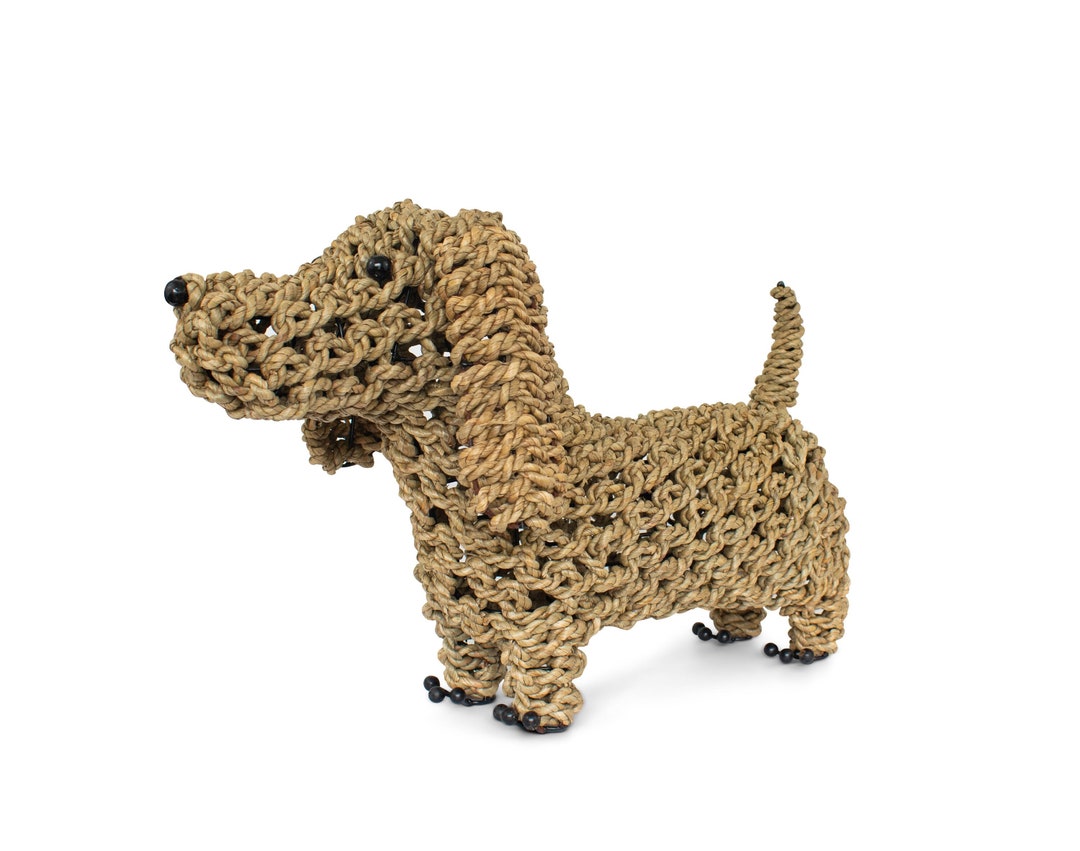 17 Hand Woven Seagrass Wiener Dog Statue Sculpture Figurine Home Decor