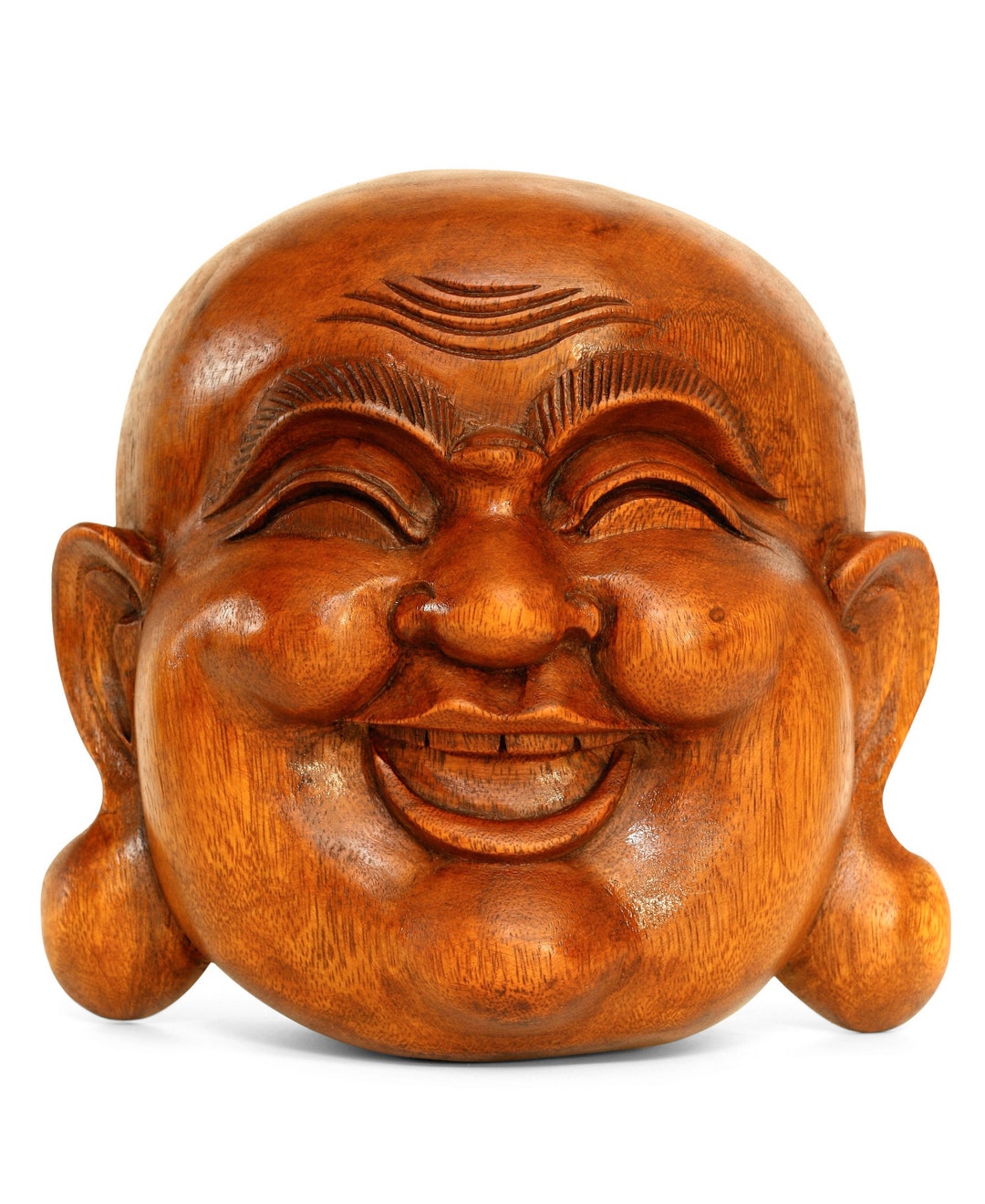Wooden Wall Mask Laughing Smiling Happy Buddha Head Statue - Etsy