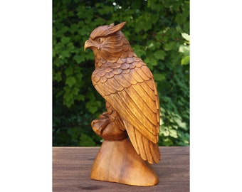 12" Large Solid Wooden Handmade Owl Statue Handcrafted Figurine Art Home Decor Sculpture Hand Carved Decorative Rustic Accent Decoration