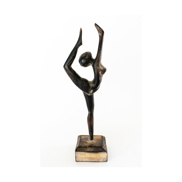 Statue de sculpture de danseuse de ballet abstraite en bois faite à la main de 40 cm, cadeau fabriqué à la main, figurine de décoration sculptée à la main, ballerine attitude Dèrriere cambré