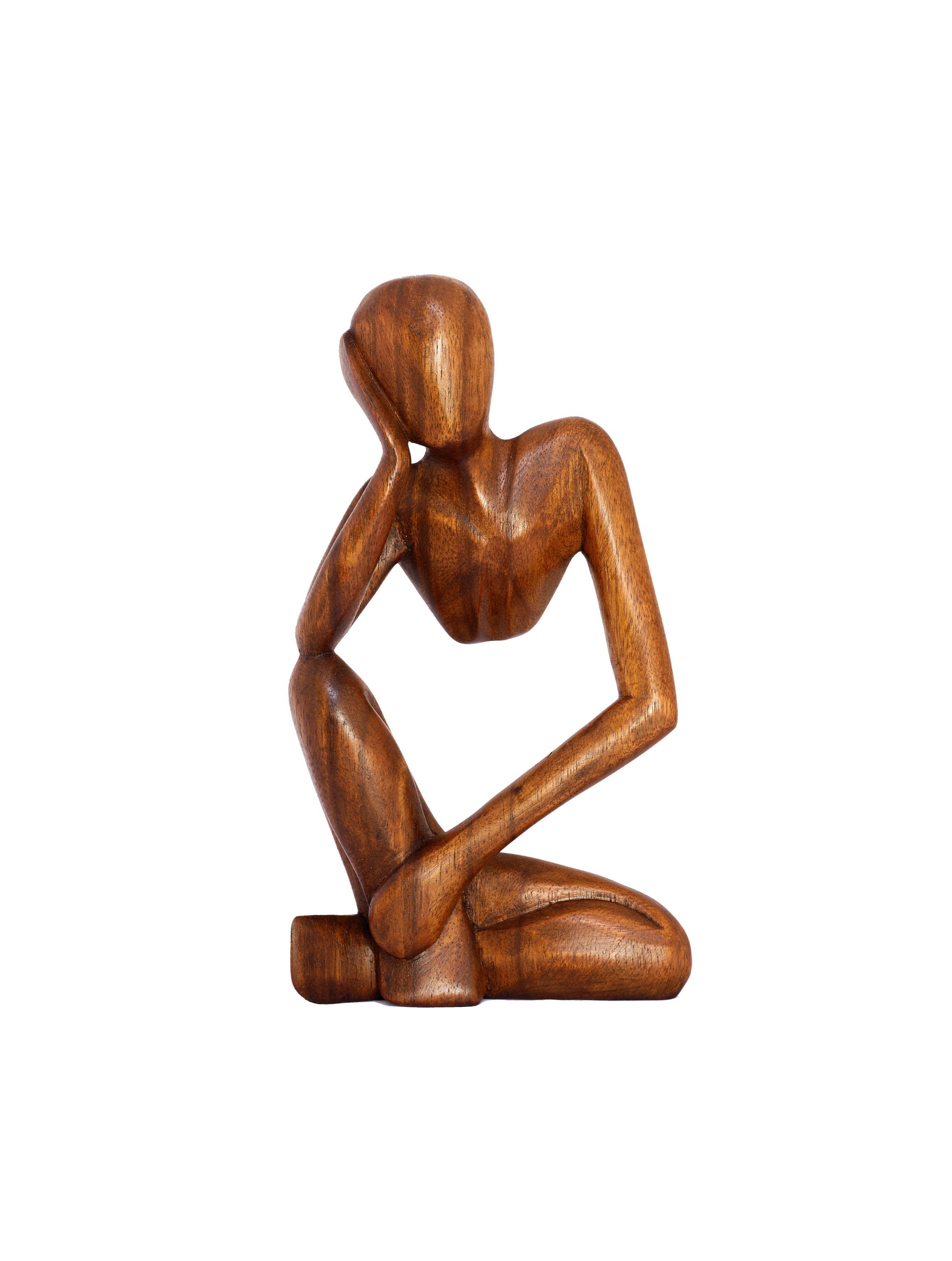 Abstract Wood Sculpture of Man Sitting Down with a Book - Thinker