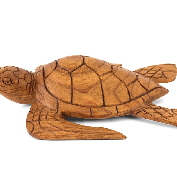 Wooden Tortoise Home Decor Sculpture Statue Hand Carved Figurine Handcrafted Handmade Seaside Tropical Nautical Coastal Swimming Turtle