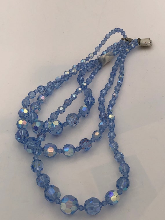 1950s Lovely Long BLUE Crystal glass bead dangle Vintage Brooch