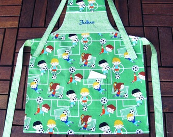 Football apron with embroidered name, available for girls and boys in sizes 92 to 128