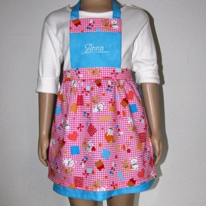 funny children's apron with name in turquoise/pink size. 86 to 122 image 2