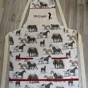 Children&#39;s apron with horse motifs, for painting, handicrafts and cooking, size 128 to 152 can be ordered, customizable