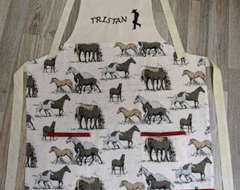 Children's apron with horse motifs, for painting, handicrafts and cooking, size 128 to 152 can be ordered, customizable