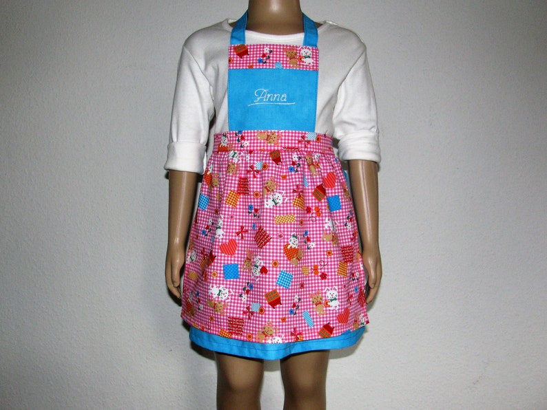 funny children's apron with name in turquoise/pink size. 86 to 122 image 6
