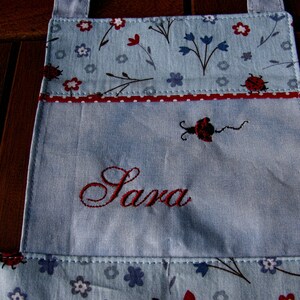 cute light blue children's apron with ladybird motif, with lace, personalized, only 1 x left in size 98 image 5