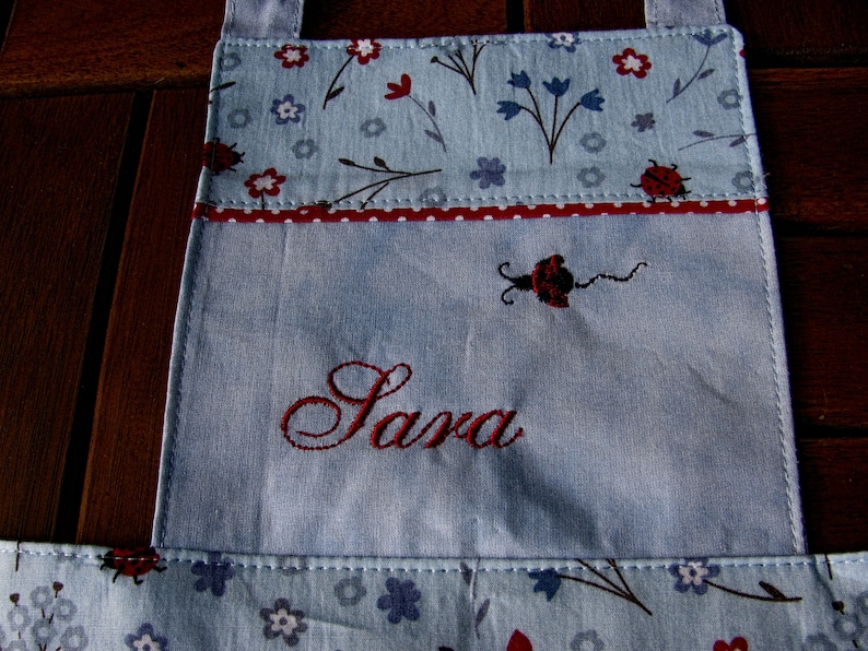 cute light blue children's apron with ladybird motif, with lace, personalized, only 1 x left in size 98 image 5