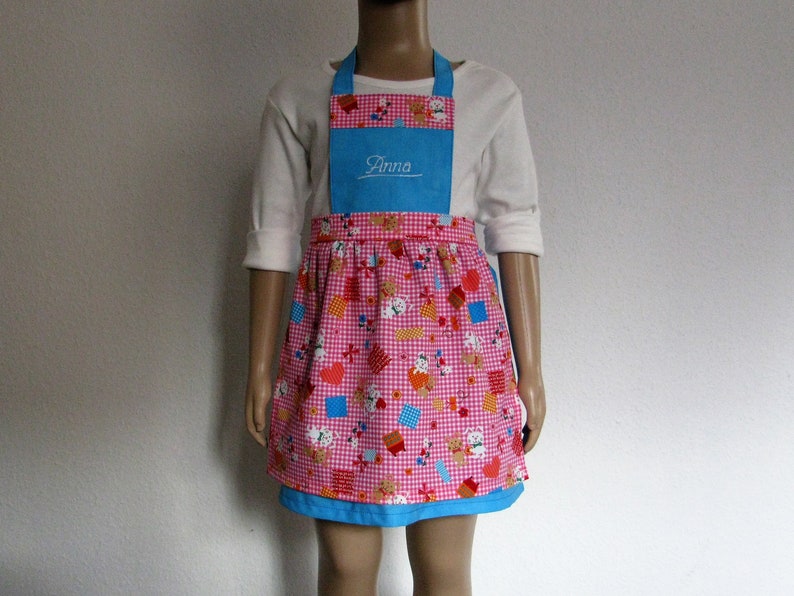 funny children's apron with name in turquoise/pink size. 86 to 122 image 5