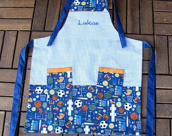 Football/sports apron with embroidered name, for girls and boys, available in sizes 92 to 128