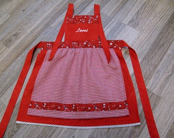 cute children's apron with name / personalized in red - 'size 92 to 122 selectable