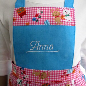 funny children's apron with name in turquoise/pink size. 86 to 122 image 3