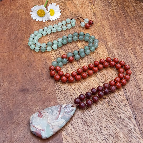 Mala Meditationskette / Yoga Kette / buddhistische Gebetskette / Yoga Geschenkideen / Jaspis, Aventurin & Jade