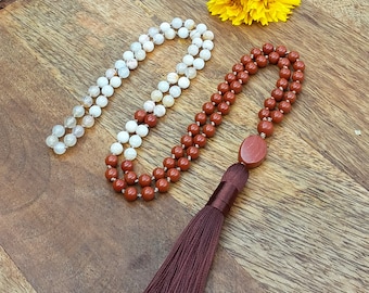 Mala Necklace / Mala Shop / Gifts for Yogis / Yoga Necklace Mala / Mantra Necklace 108 / Natural Stripe Agate & Red Jasper