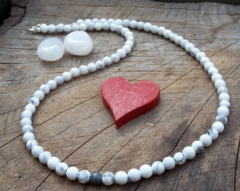 Howlite necklace / white pearl necklace / gift idea for women / gemstone necklace / howlite 4 mm & 925 sterling silver