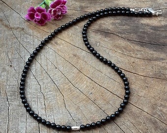 Agate necklaces / black gemstone necklace / girlfriend necklace / black pearl necklace / agate 4 mm & 925 sterling silver