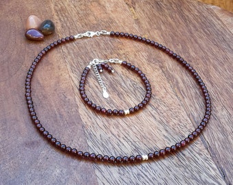 Garnet jewelry / red pearl necklace / jewelry set for women / modern garnet jewelry / garnet 4 mm & 925 sterling silver