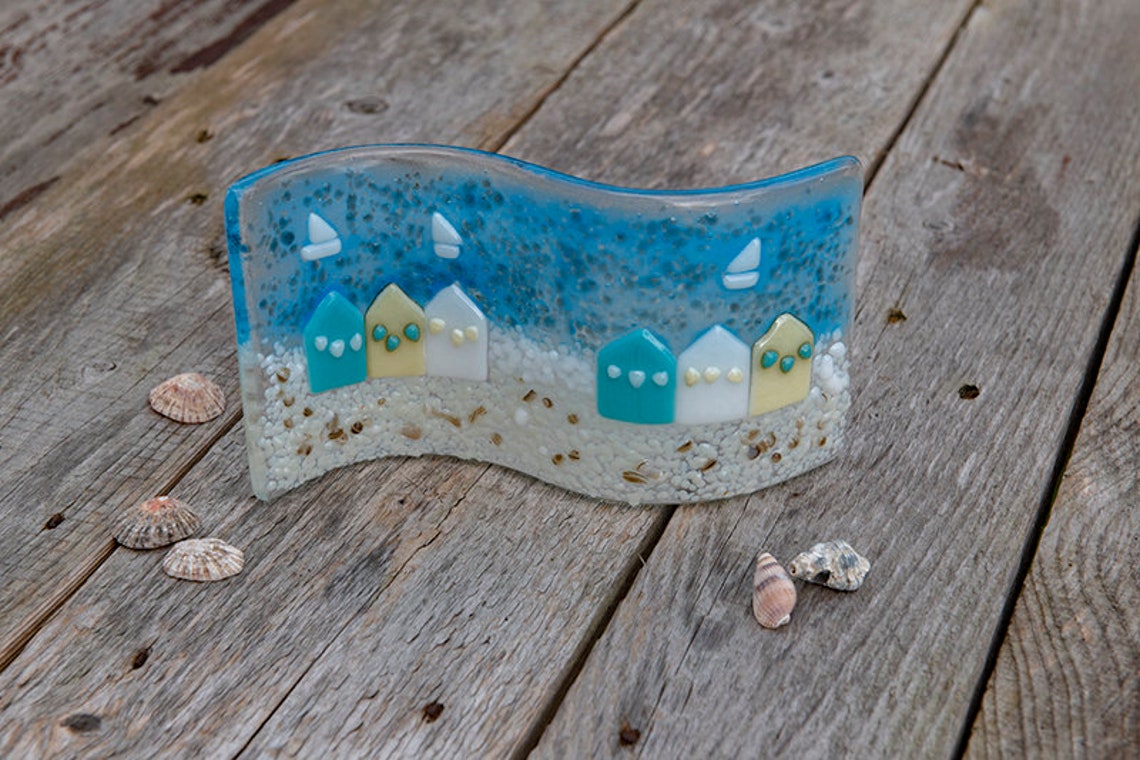 Fused Glass Beach Hut Wave Etsy UK