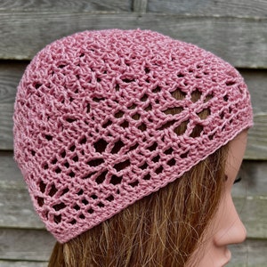 Summer crocheted hat Crochet hat for summer Spring for women boho style in cotton pink flower pattern hand crocheted