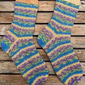 Hand knitted socks sock wool stockings blue green with glitter for women size EU 42/43 - US 9-10 - UK 8-9