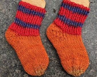 Handgestrickte Socken Strümpfe aus Wolle Sockenwolle für Baby Kinder Größe EU 16/17 - US 1-2 - UK 0,5-1,5