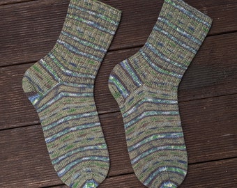 Handgestrickte Socken Wollsocken Strümpfe aus Sockenwolle grün blau Größe EU 44/45 - US 10.5-11,5 - UK 9,5-10,5