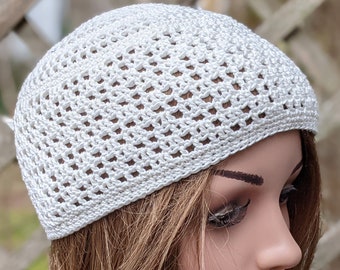 Crochet cap for summer spring for women cotton boho style beige cream hand crocheted