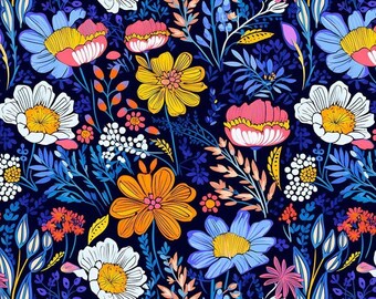 1 yd Colorful flowers Waterproof Fabric Impregnated Wild Blooms, Field Flowers, Floral fabric, Blossom fabric, Waterproof Polyester