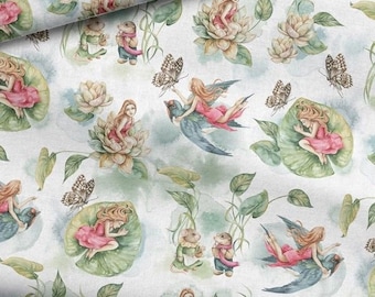 Thumbelina Premium Cotton Fabric, girl fabric, fairy tale fabric, children's fabric for girl, swallow mole mouse flowers