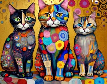 Gustav Klimt Velvet Panel Cats, Flowers Velvet Fabric, Upholstery