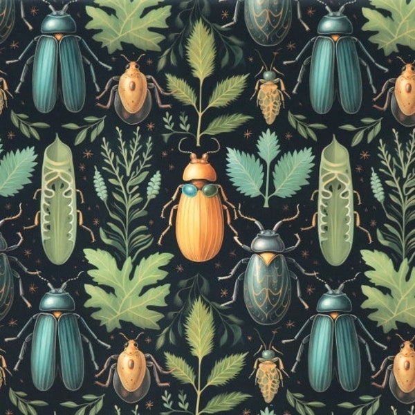 1 yd Forest insects, forest beetles Velvet Fabric, Italian Velvet, Upholstery Fabric, Upholstery Velvet, Curtains Velvet, Digital Print