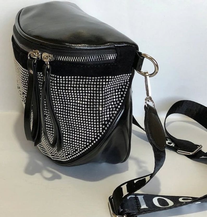 Silver black glossy bag leatherette bag messenger bag | Etsy