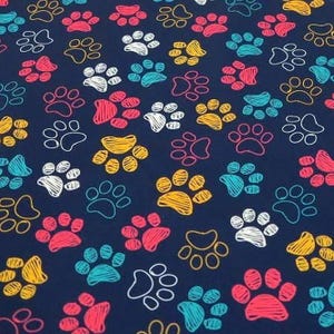 Colorful Dog Paws Waterproof Fabric Impregnated, colorful paws fabric, dog paw print, animal printed Waterproof Polyester by the half yard