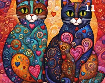 Gustav Klimt Velvet Panel Cats, Upholstery Velvet Panel by Klimt Digital Print, Art Home Decor Panel Velvet for Furniture Cushions Bags