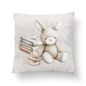 Kaninchen Kissenbezug Premium Baumwollstoff, Hase Baumwollkissen für Kinderbett, Kinderzimmer, Kinderkissen 35x35cm, Babyparty Geschenk