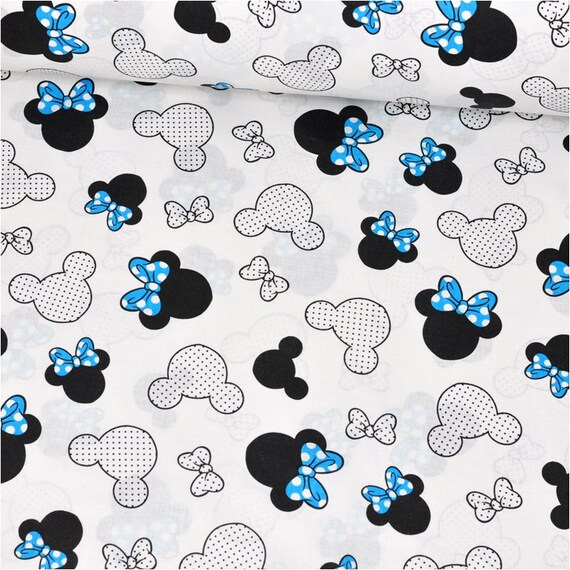 Mickey Mouse cotton fabric Mickey with blue bows fabric for girl Baby fabric Mickey on white background Mickey fabric by the half yard