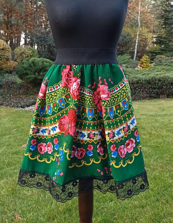 Jupe Balançoire Country Collection - Viscose Florale Verte, Taille 18, Boutonnée