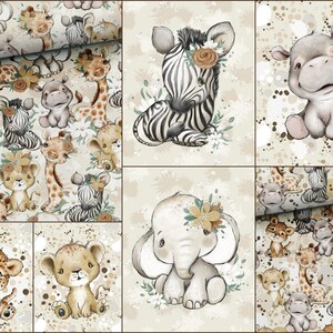 African wild safari animals Sweatshirt fabric, stretch Knitwear, French terry knit fabric, cotton knitwear Savannah animals, digital print image 5