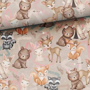 Boho Forest Animals Fabric by the half yard, Tribal Woodland Fabric for girl, Boho Animals Premium Fabric, kids fabric high quality cotton