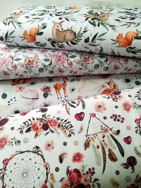 100/% Cotton Canvas Seasonal digital print Autumn Knit Floral 1//2 meter 50x150cm