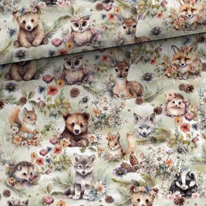 Forest Animals, Forest Friends, Wild Animals Bamboo fabric, Bamboo muslin fabric, Viscose Bamboo squirrel raccoon owl hare teddy bear