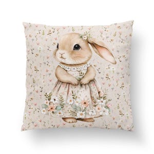 Kaninchen Kissenbezug Premium Baumwollstoff, Hase Baumwollkissen für Kinderbett, Kinderzimmer, Kinderkissen 35x35cm, Babyparty Geschenk
