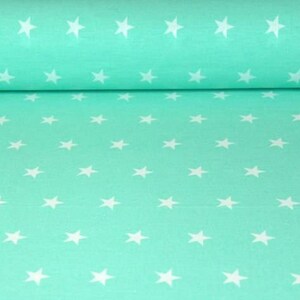 White stars cotton fabric, stars on mint background, stars fabric, mint and white fabric, 100% cotton, fabric by the yard 50x160cm/0.55 yd image 3