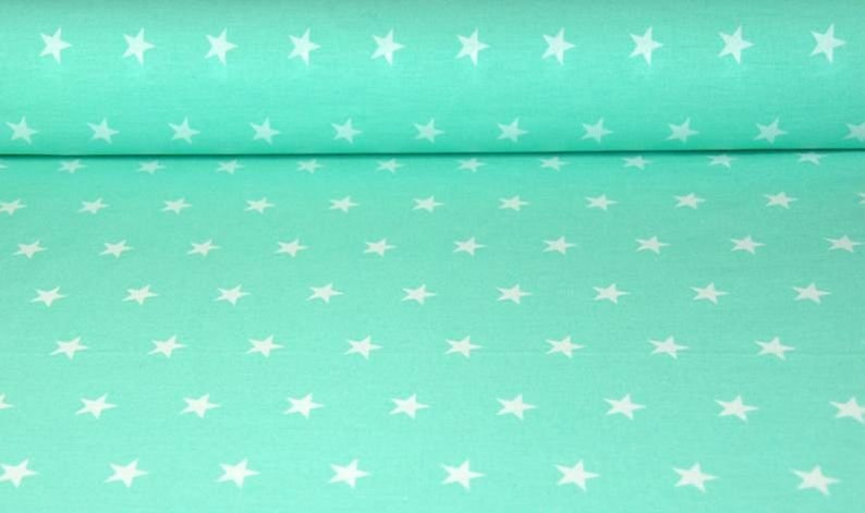 White stars cotton fabric, stars on mint background, stars fabric, mint and white fabric, 100% cotton, fabric by the yard 50x160cm/0.55 yd image 3