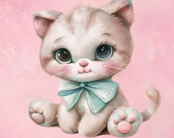 Rosa Katze Strickpaneel, French Terry Einhorn, Prinzessin Katze, Pink Sweatshirt Stoff, Baby StrickStoff, French Terry Sommersweat