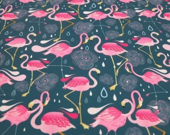 Tissu imperméable flamants roses, polyester imprégné imperméable, tissu flamants roses tropicaux, tissu extérieur 50 cm/0,55 yd